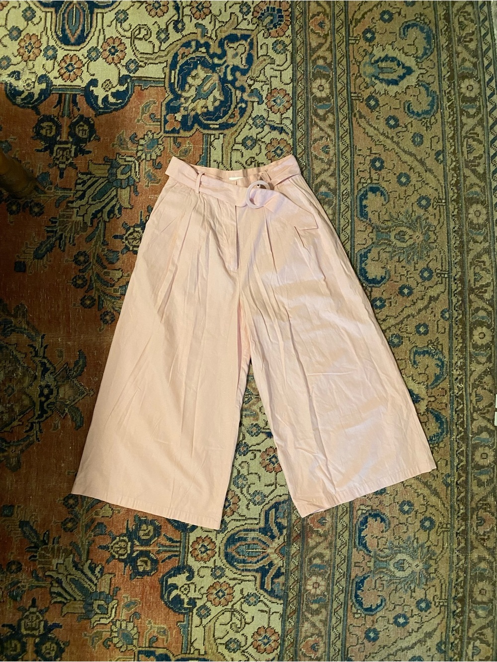 Mango High-Waist Wide-Leg Belted Culottes in Light Pink